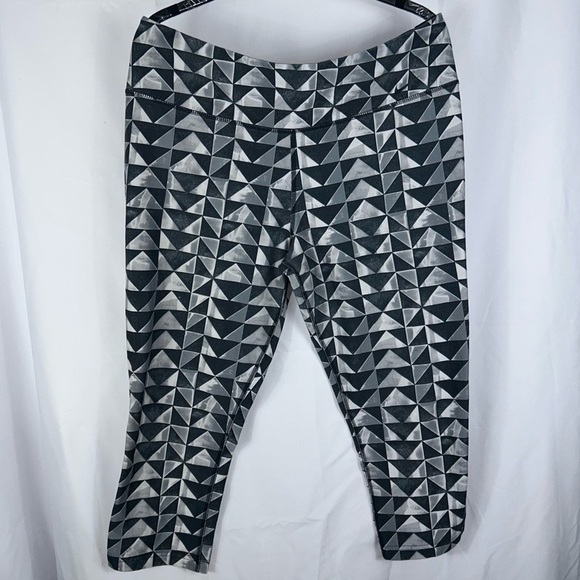 Nike Dri-Fit Leggings Cropped Geometric Print High Rise Thick Workout Pants - Picture 3 of 9